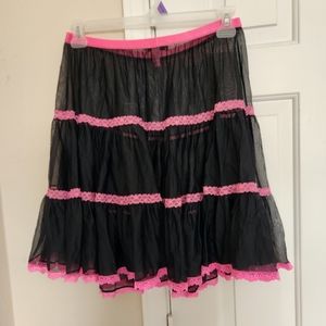 Betsey Johnson Intimates Tiered Black Mesh Black Hot Pink Slip